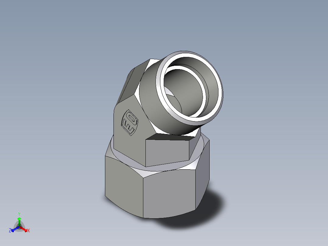 卡套式工业通用硬管接头EO_Swivel_nut_45_deg_elbow_EV22LOMDCF正等轴测图