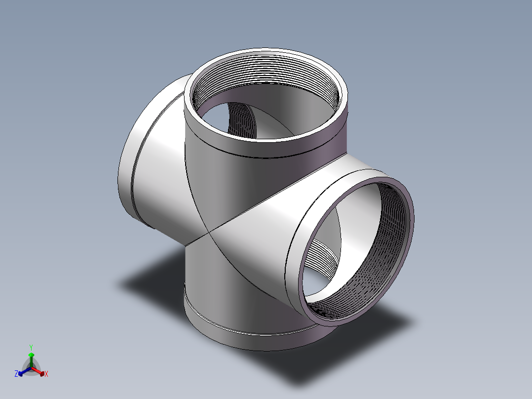 四通-等径内丝 DN100正等轴测图