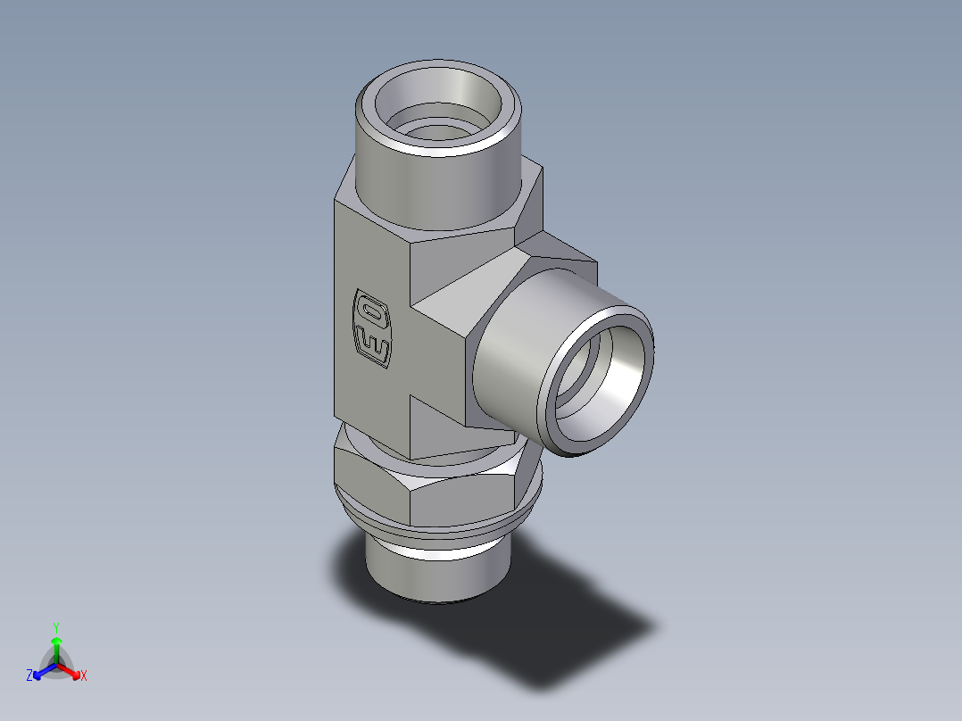 卡套式工业通用硬管接头EO_Adjustable_locknut_run_tee_LEE16SROMDCF正等轴测图