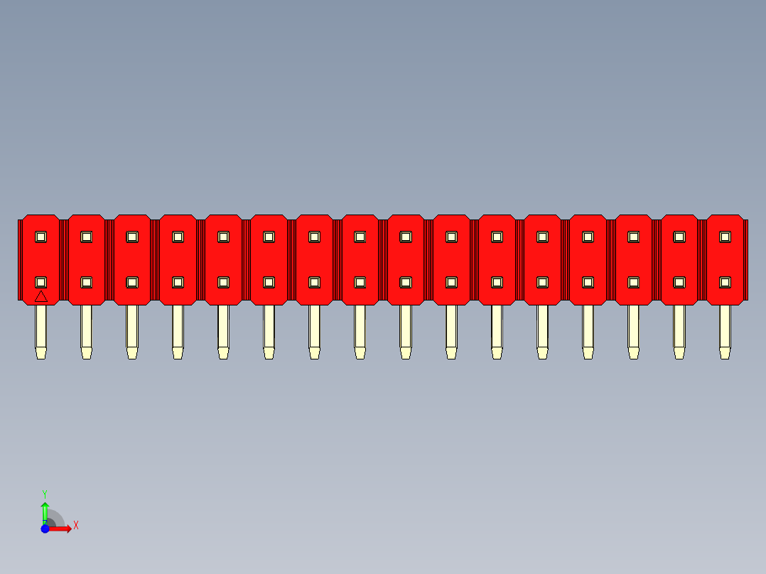 彩色公排针 100mil 2.54mm 系列-DS1022_red_2x16p_100mil_TypeD_rev1.0前视图