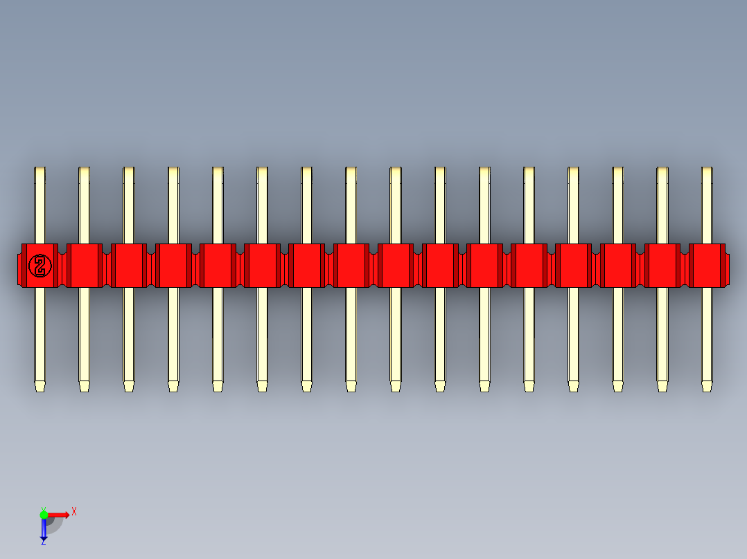 彩色公排针 100mil 2.54mm 系列-DS1022_red_2x16p_100mil_TypeD_rev1.0俯视图