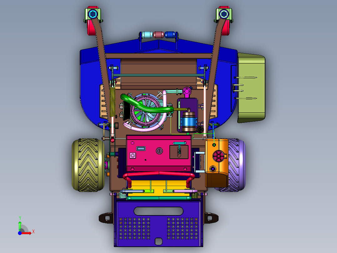 站立全地形橡胶轮除草机前视图
