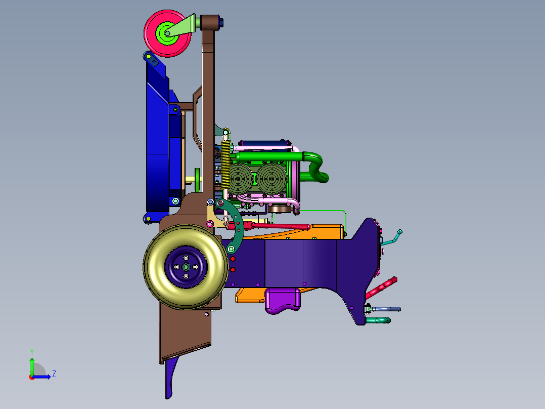 站立全地形橡胶轮除草机左视图