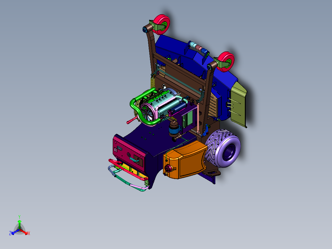 站立全地形橡胶轮除草机正等轴测图