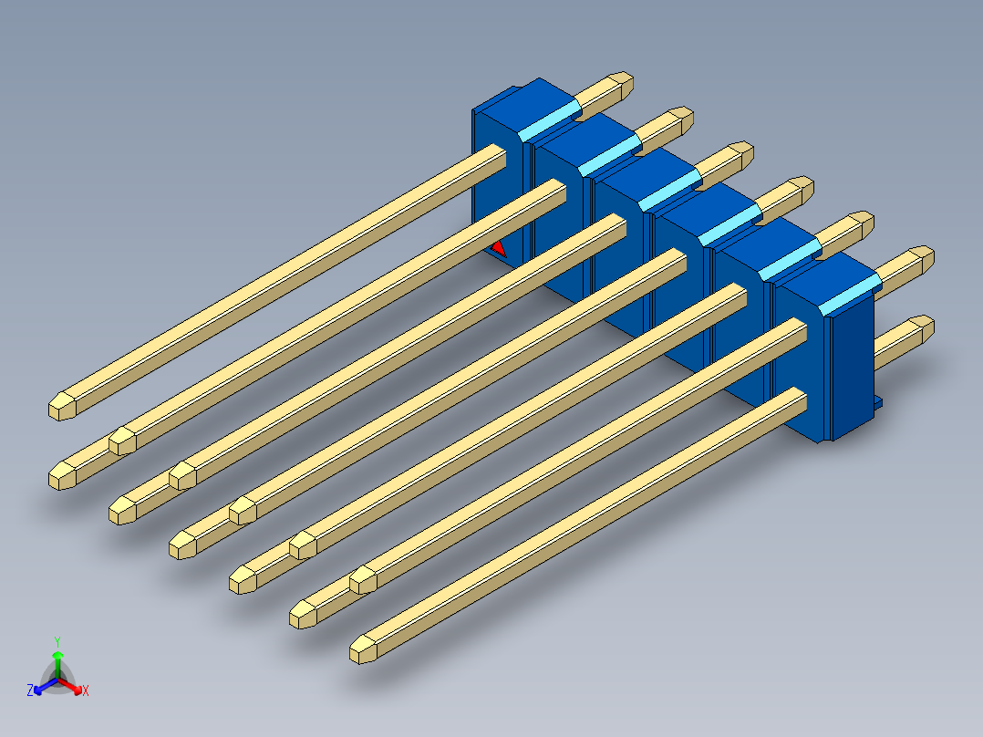 彩色公头100mil（2.54mm）系列-DS1021_blue_2x06p_100mil_Type19_rev1.0正等轴测图