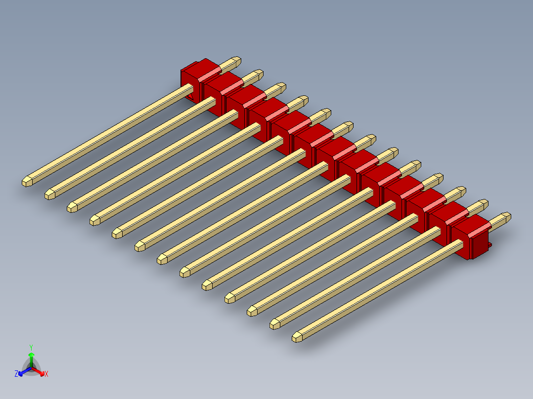 彩色公头100mil（2.54mm）系列-DS1021_red_1x13p_100mil_Type19_rev1.0正等轴测图