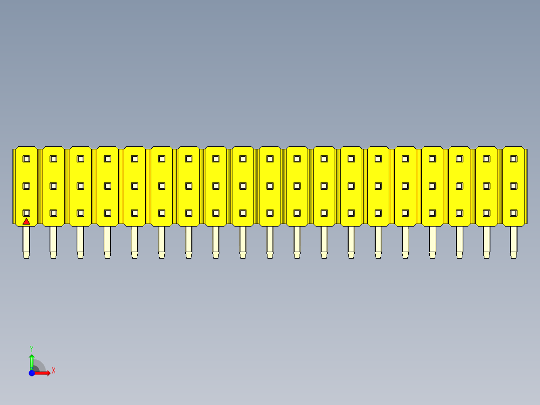 彩色公排针 100mil 2.54mm 系列-DS1022_yellow_3x19p_100mil_TypeD_rev1.0前视图