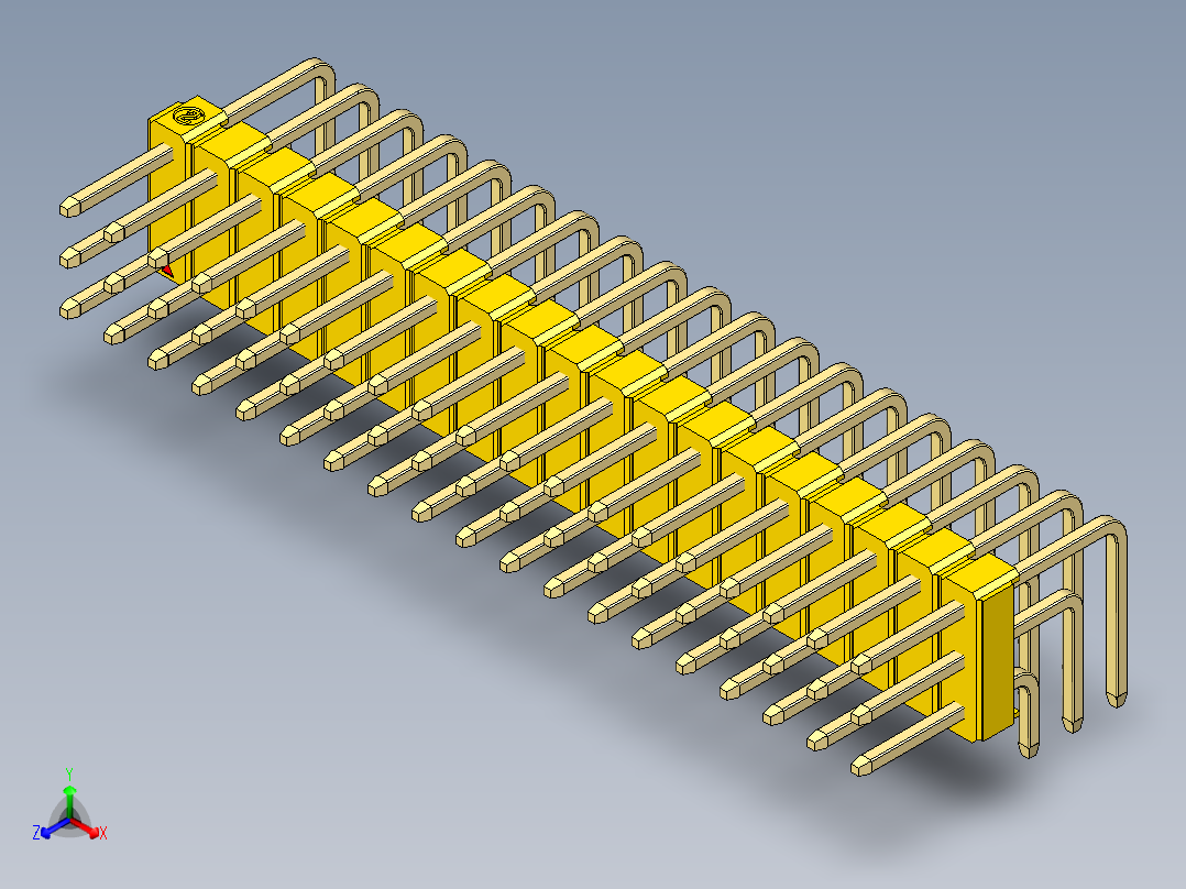 彩色公排针 100mil 2.54mm 系列-DS1022_yellow_3x19p_100mil_TypeD_rev1.0正等轴测图