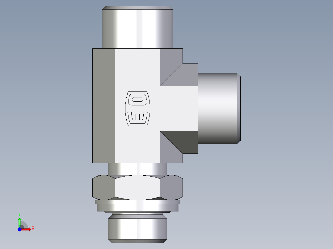 卡套式工业通用硬管接头EO_Adjustable_locknut_run_tee_LEE12SROMDCF前视图