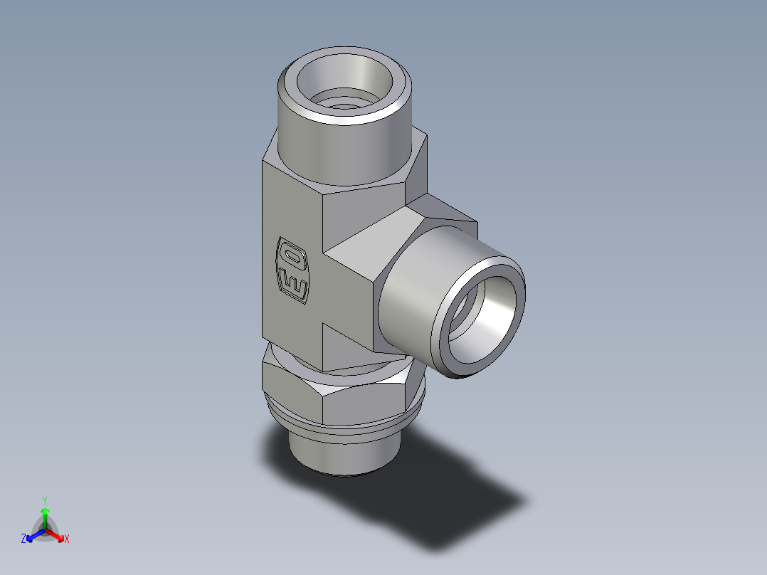 卡套式工业通用硬管接头EO_Adjustable_locknut_run_tee_LEE12SROMDCF正等轴测图