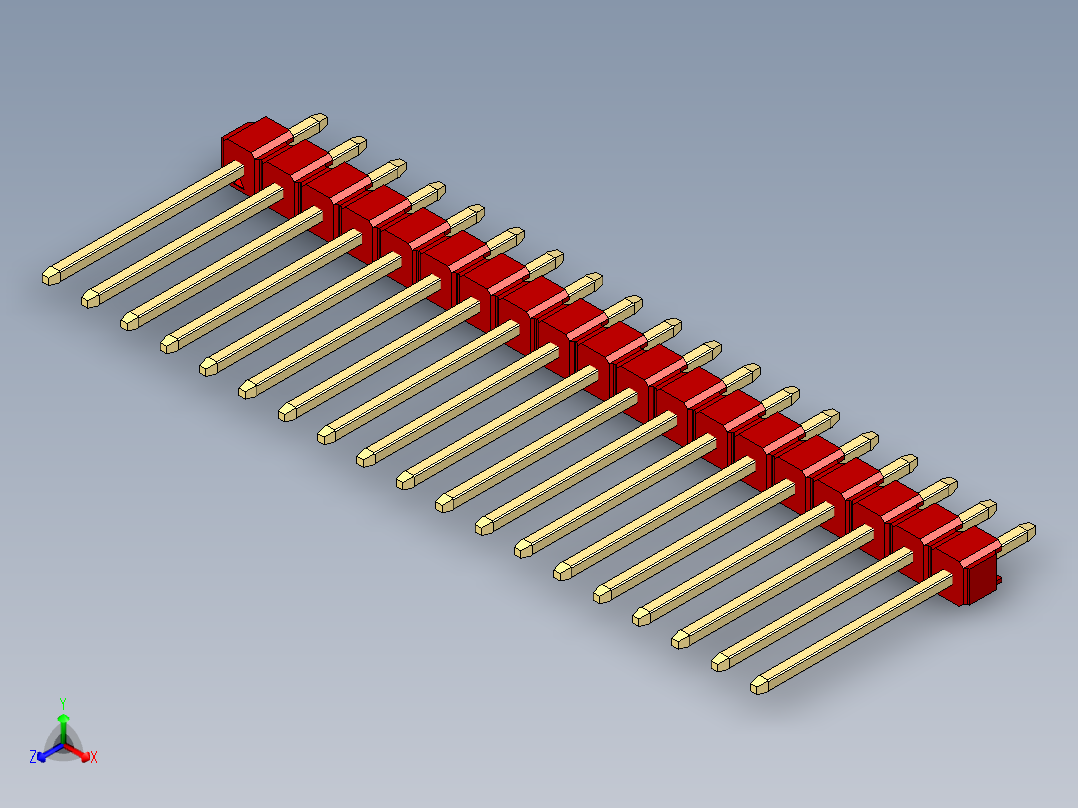 彩色公头100mil（2.54mm）系列-DS1021_red_1x19p_100mil_Type5_rev1.0正等轴测图