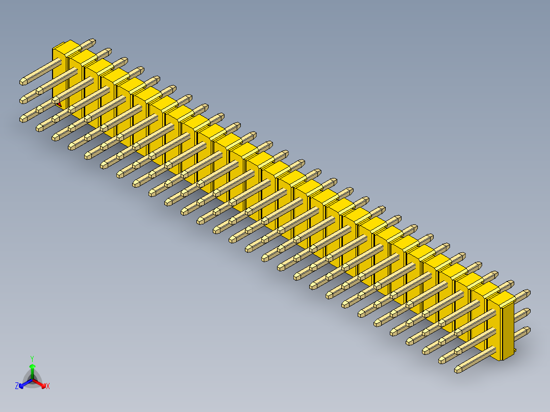 彩色公头100mil（2.54mm）系列-DS1021_yellow_3x28p_100mil_Type1_rev1.0正等轴测图