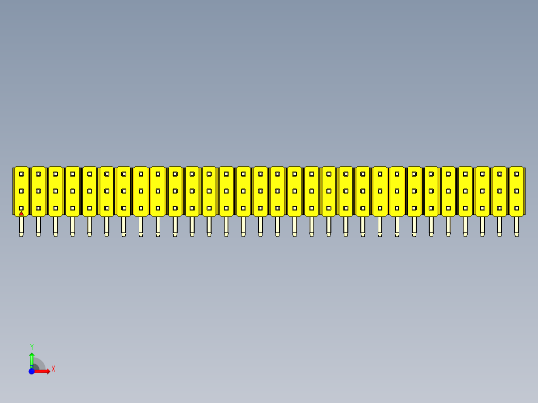 彩色公排针 100mil 2.54mm 系列-DS1022_yellow_3x30p_100mil_TypeD_rev1.0前视图