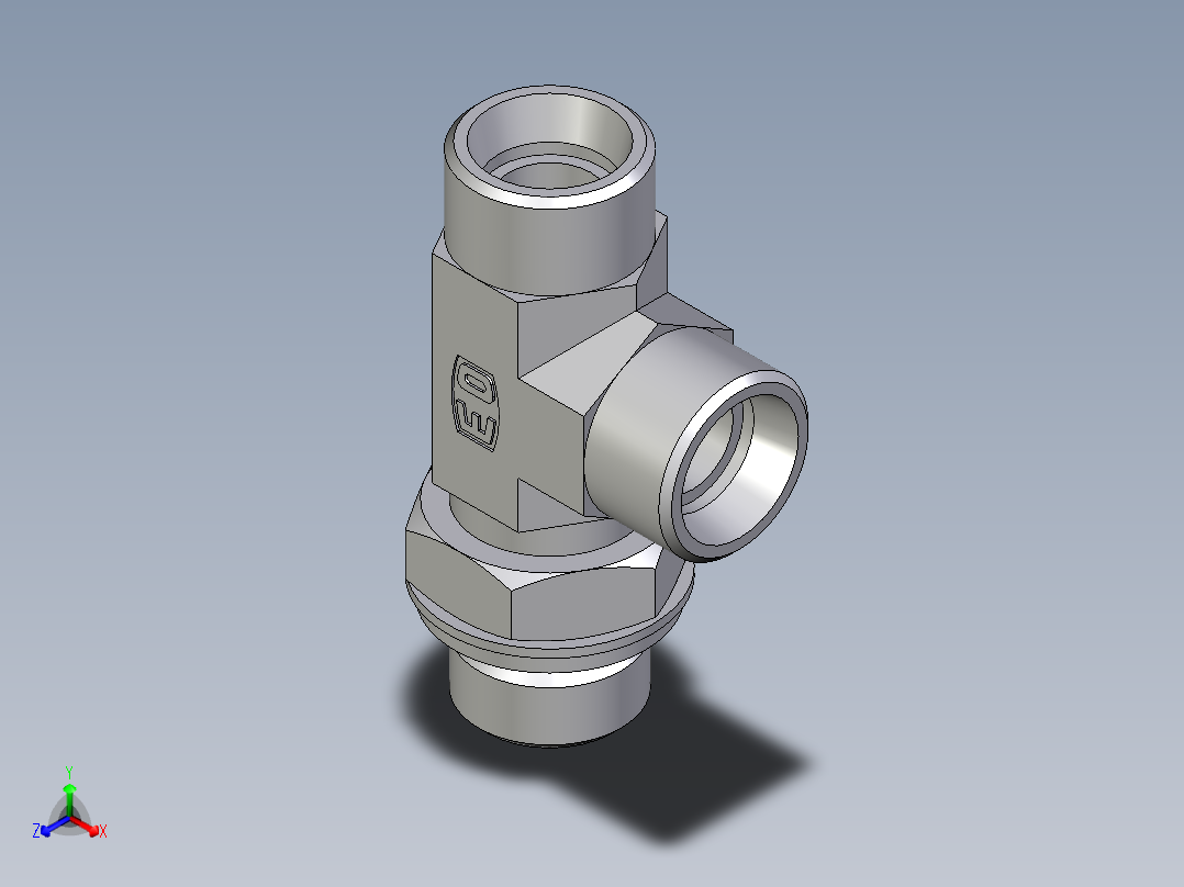 卡套式工业通用硬管接头EO_Adjustable_locknut_run_tee_LEE15LROMDCF正等轴测图