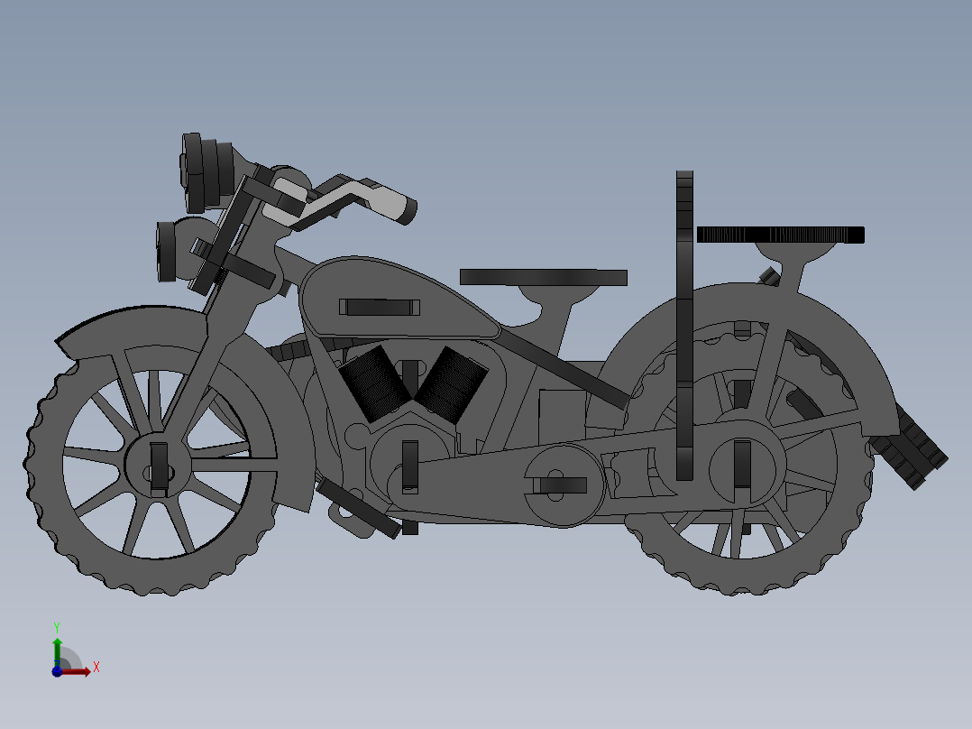 激光下料拼图摩托车CAD-SolidWorks-X_T格式前视图