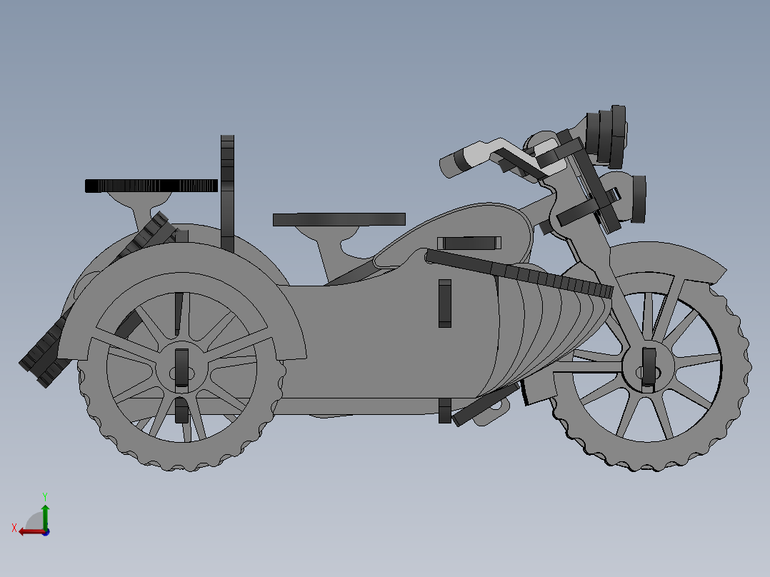 激光下料拼图摩托车CAD-SolidWorks-X_T格式后视图