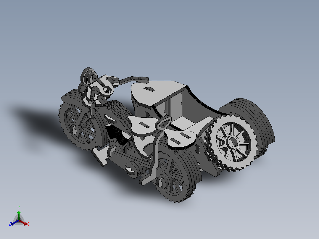 激光下料拼图摩托车CAD-SolidWorks-X_T格式正等轴测图