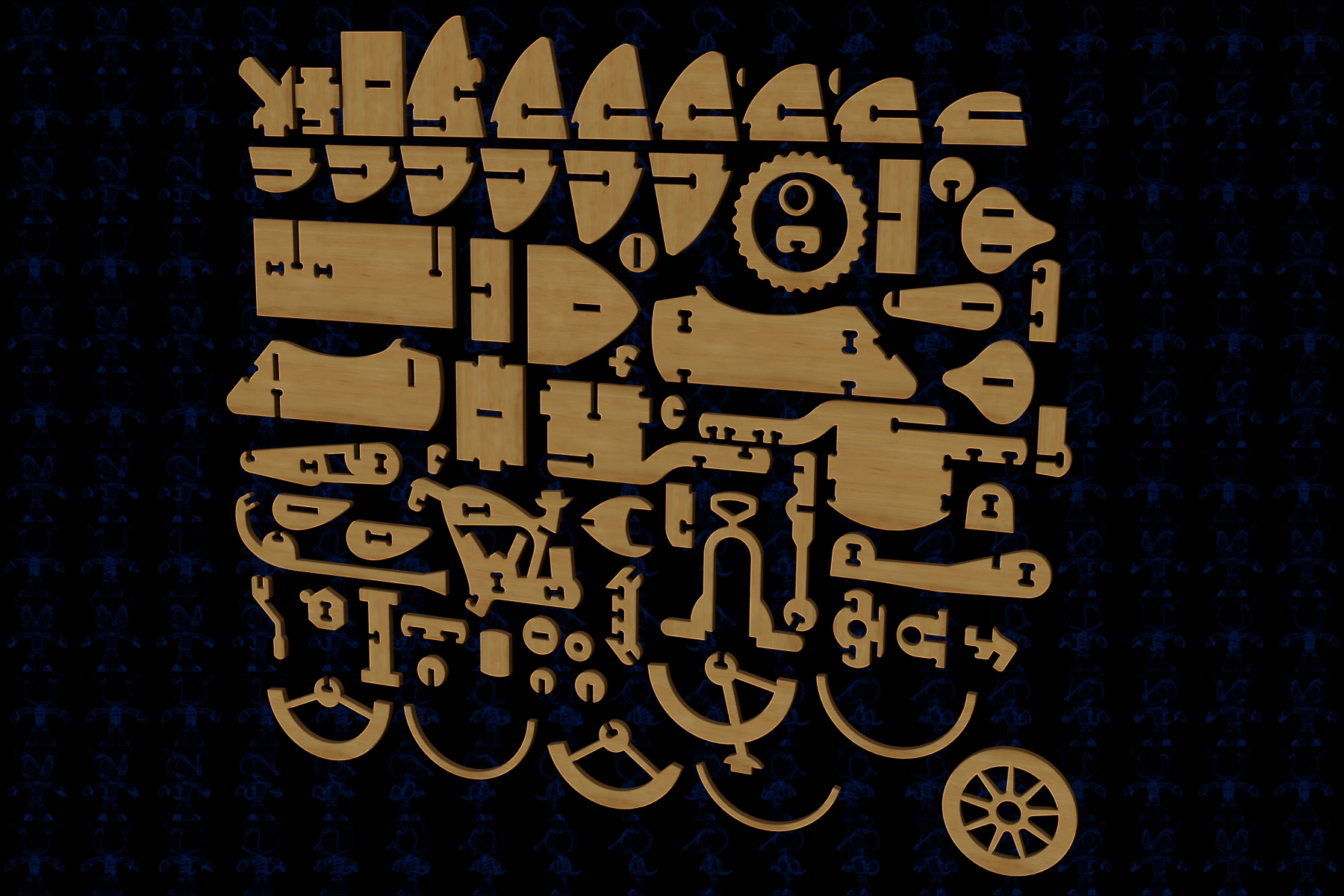 激光下料拼图摩托车CAD-SolidWorks-X_T格式