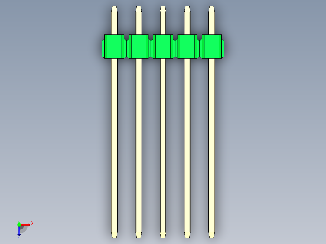 彩色公头100mil（2.54mm）系列-DS1021_green_1x05p_100mil_Type19_rev1.0俯视图
