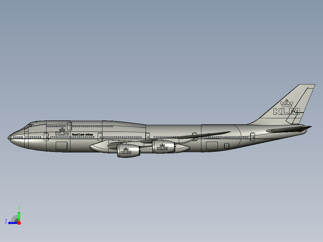 波音Boeing-747 8-klm飞机简易模型3D图纸 STP IGS格式右视图