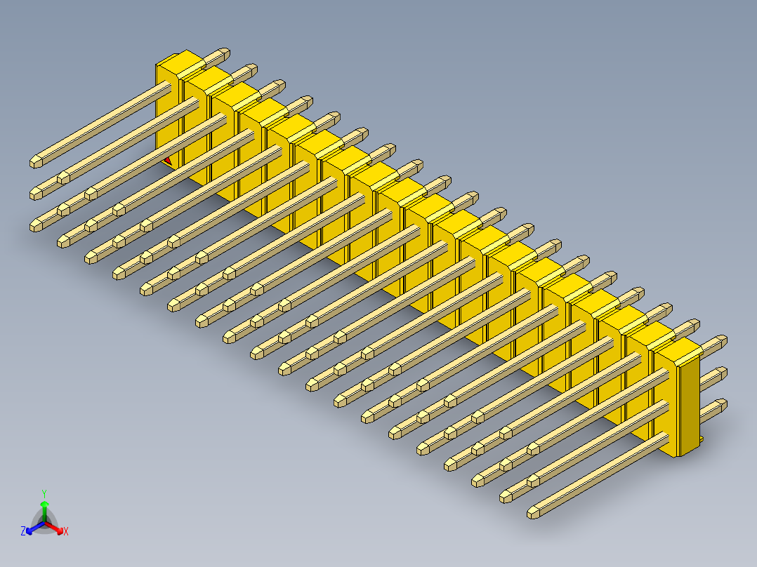 彩色公头100mil（2.54mm）系列-DS1021_yellow_3x19p_100mil_Type5_rev1.0正等轴测图