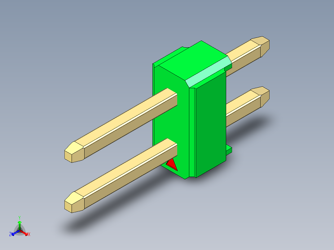 彩色公头100mil（2.54mm）系列-DS1021_green_2x01p_100mil_Type1_rev1.0正等轴测图