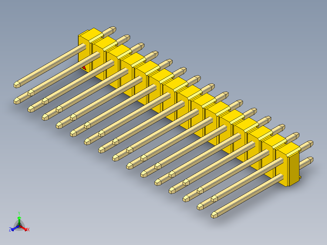 彩色公头100mil（2.54mm）系列-DS1021_yellow_2x15p_100mil_Type5_rev1.0正等轴测图