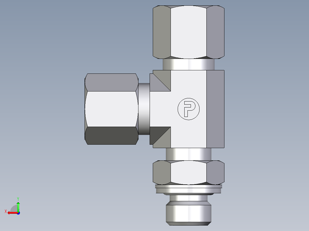 卡套式工业通用硬管接头EO_Adjustable_locknut_run_tee_LEE08SMCF后视图