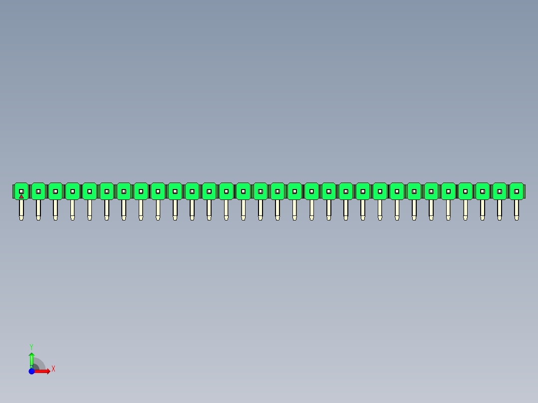 彩色公排针 100mil 2.54mm 系列-DS1022_green_1x30p_100mil_TypeD_rev1.0前视图