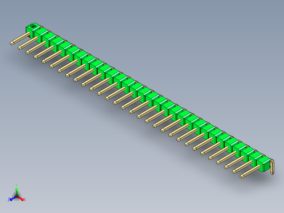 彩色公排针 100mil 2.54mm 系列-DS1022_green_1x30p_100mil_TypeD_rev1.0正等轴测图