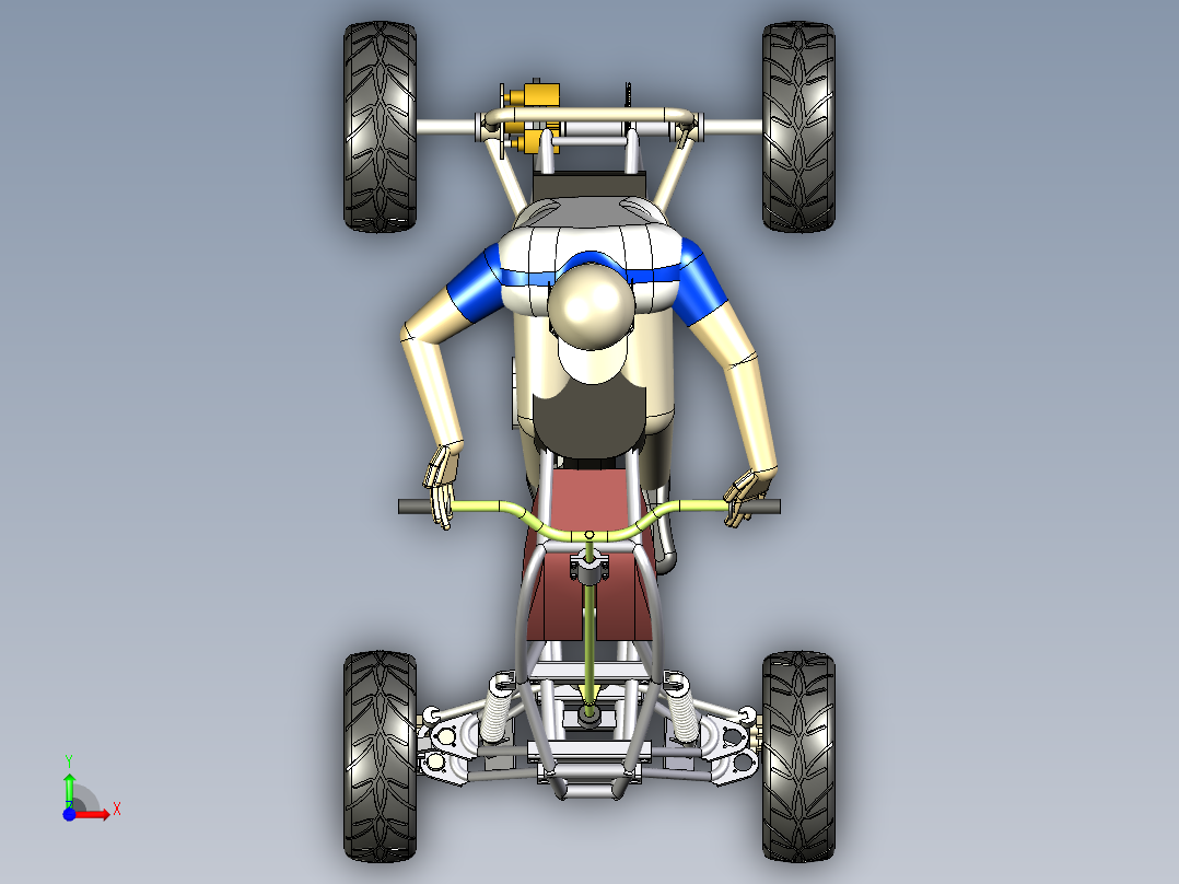 自制简易ATV越野4轮钢管车3D图纸前视图