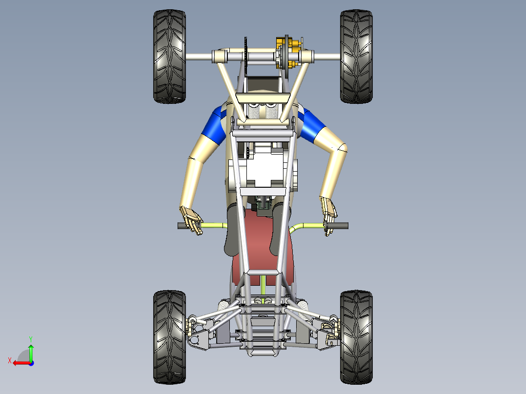 自制简易ATV越野4轮钢管车3D图纸后视图
