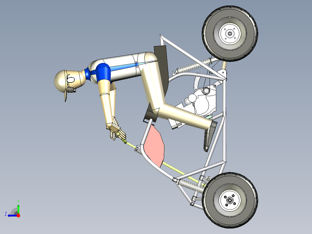 自制简易ATV越野4轮钢管车3D图纸右视图