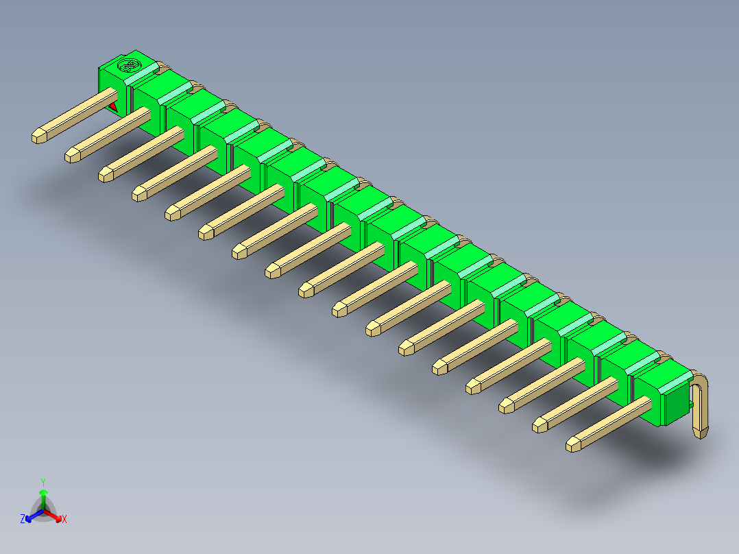 彩色公排针 100mil 2.54mm 系列-DS1022_green_1x17p_100mil_TypeD_rev1.0