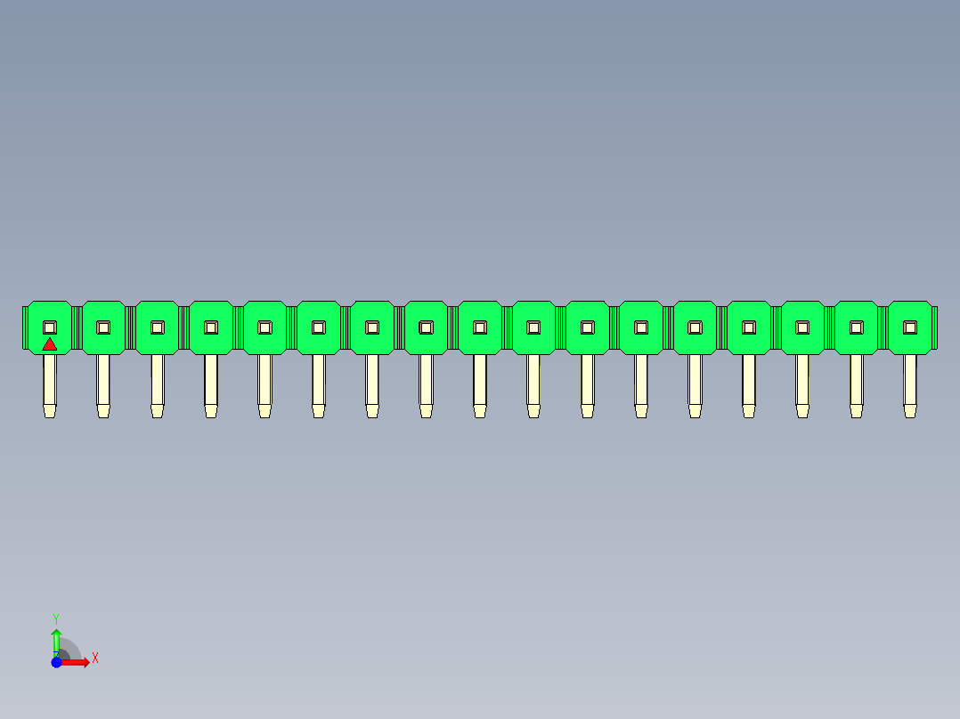 彩色公排针 100mil 2.54mm 系列-DS1022_green_1x17p_100mil_TypeD_rev1.0前视图