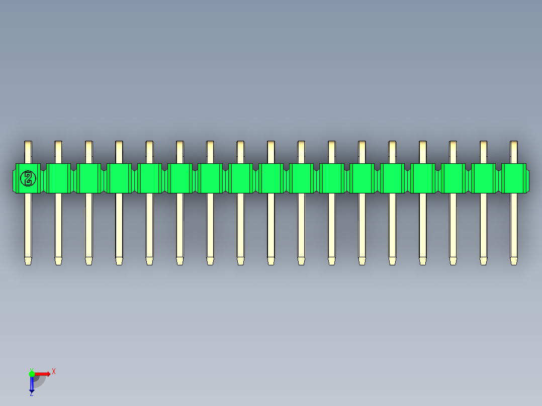 彩色公排针 100mil 2.54mm 系列-DS1022_green_1x17p_100mil_TypeD_rev1.0俯视图