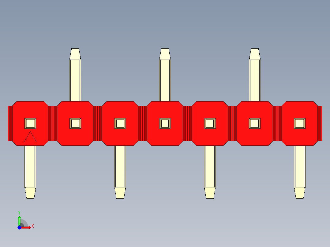 彩色公排针 100mil 2.54mm 系列-DS1022_red_07p_100mil_Type_SMT_R2_rev1.0前视图