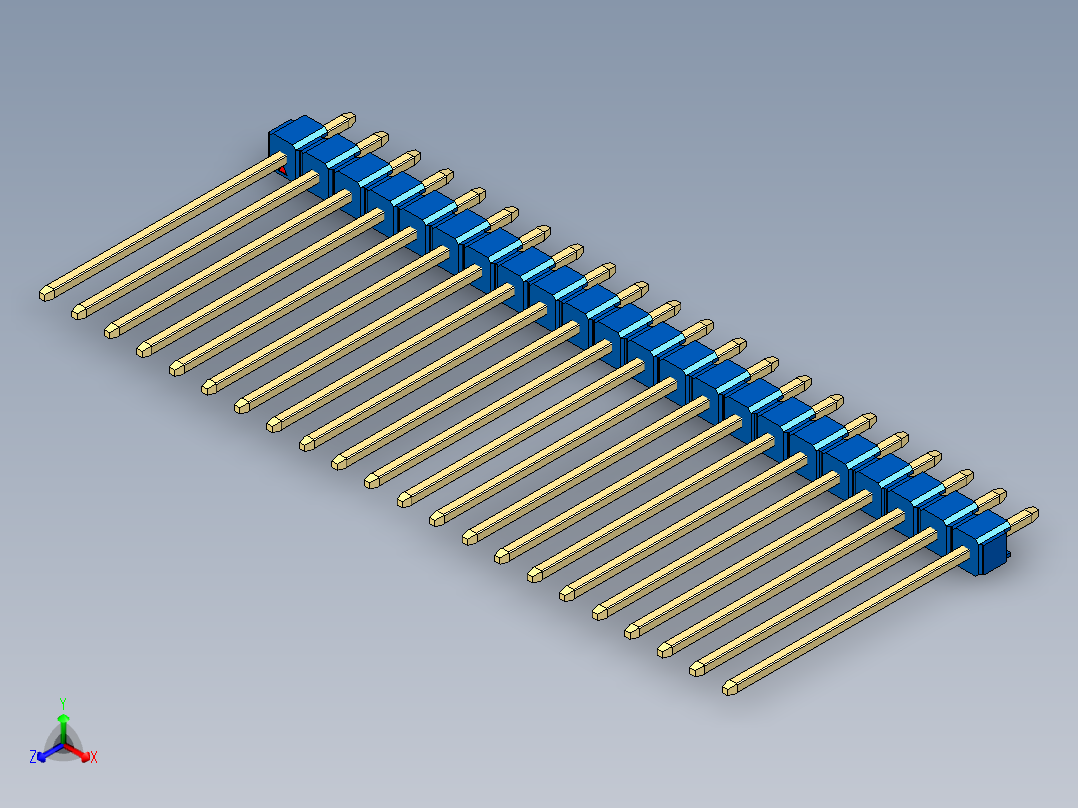 彩色公头100mil（2.54mm）系列-DS1021_blue_1x22p_100mil_Type19_rev1.0正等轴测图