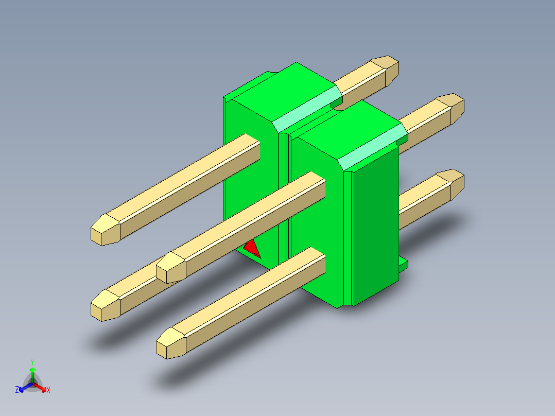 彩色公头100mil（2.54mm）系列-DS1021_green_2x02p_100mil_Type1_rev1.0正等轴测图