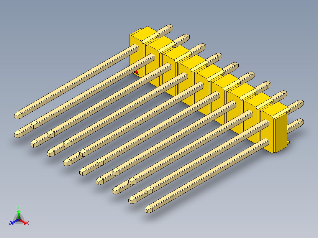 彩色公头100mil（2.54mm）系列-DS1021_yellow_2x09p_100mil_Type19_rev1.0正等轴测图