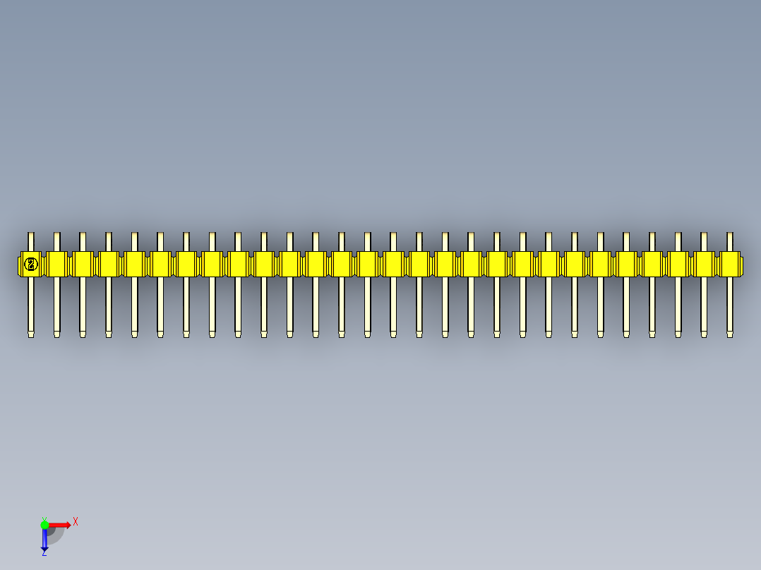 彩色公排针 100mil 2.54mm 系列-DS1022_yellow_1x28p_100mil_TypeD_rev1.0俯视图
