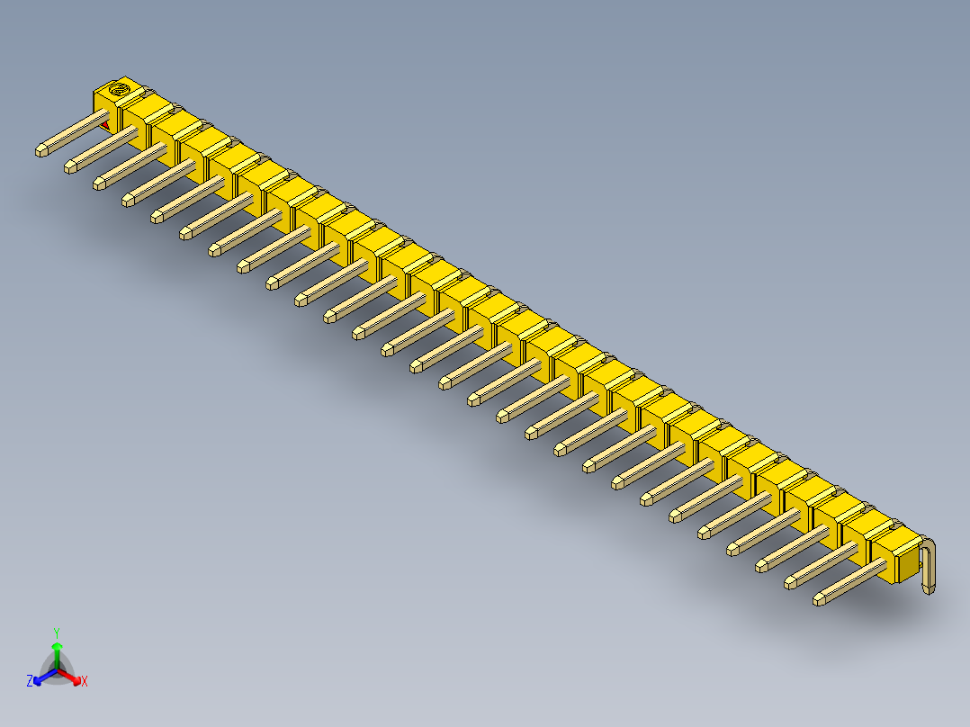 彩色公排针 100mil 2.54mm 系列-DS1022_yellow_1x28p_100mil_TypeD_rev1.0正等轴测图