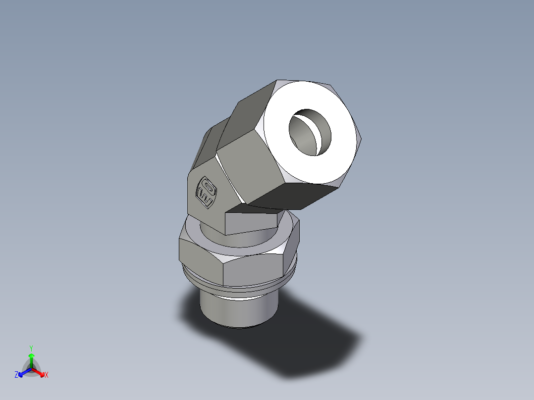 卡套式工业通用硬管接头EO_Adjustable_locknut_45_deg_elbow_VEE10SMCF正等轴测图