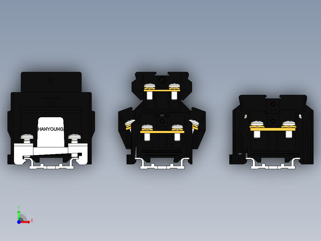 标准DIN导轨35mm安装结构接线板前视图