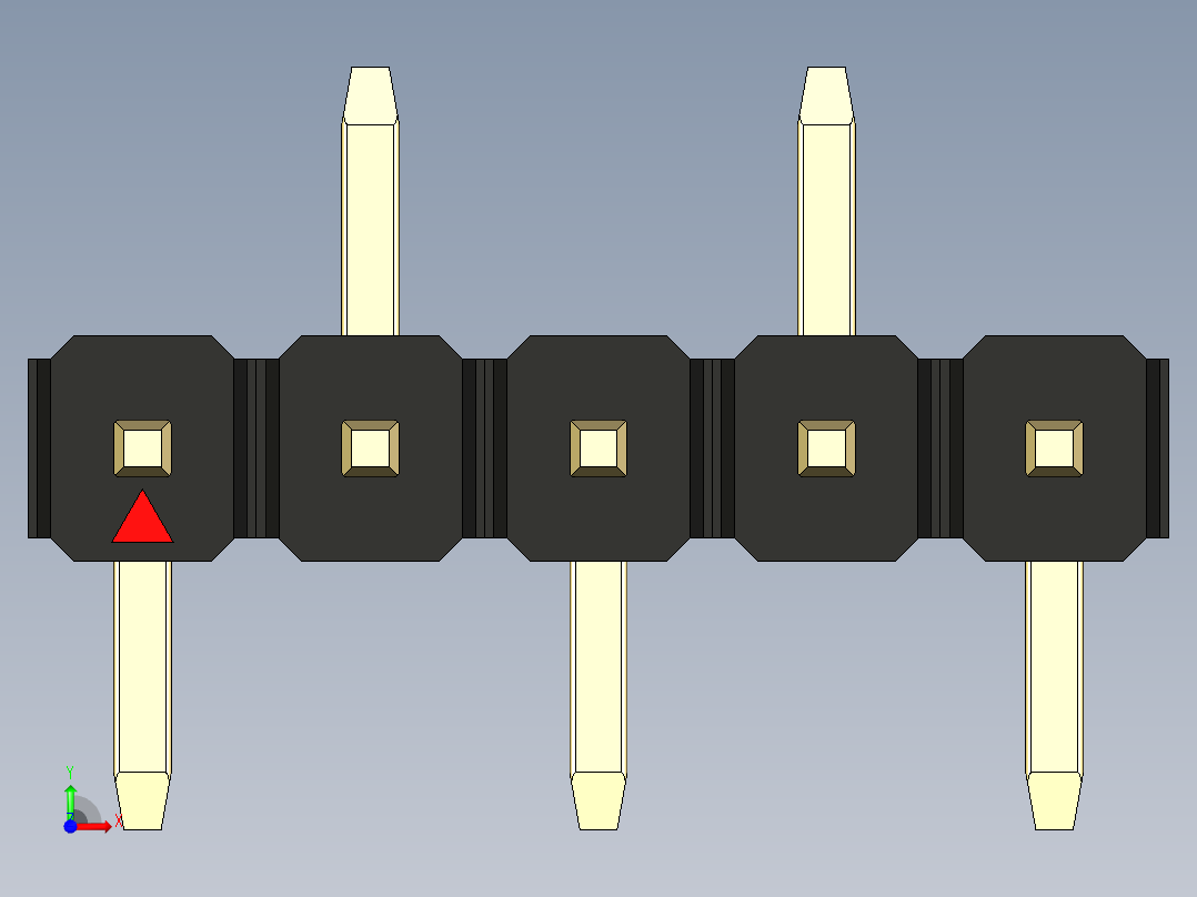 彩色公排针 100mil 2.54mm 系列-DS1022_black_05p_100mil_Type_SMT_R2_rev1.0前视图