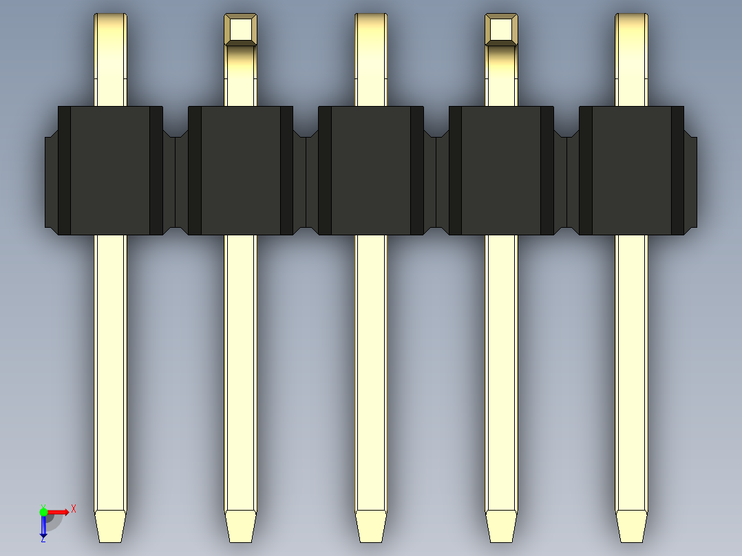 彩色公排针 100mil 2.54mm 系列-DS1022_black_05p_100mil_Type_SMT_R2_rev1.0俯视图