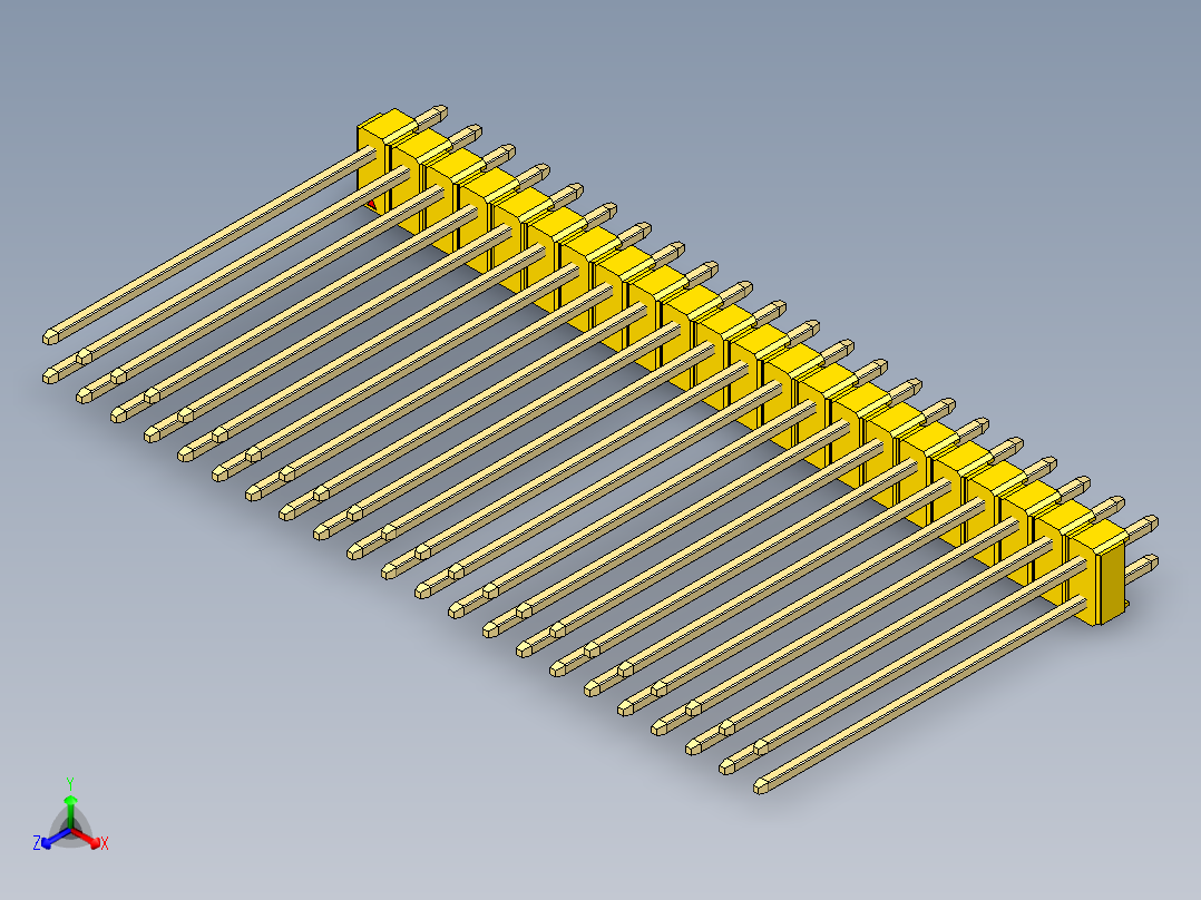 彩色公头100mil（2.54mm）系列-DS1021_yellow_2x22p_100mil_Type43_rev1.0正等轴测图