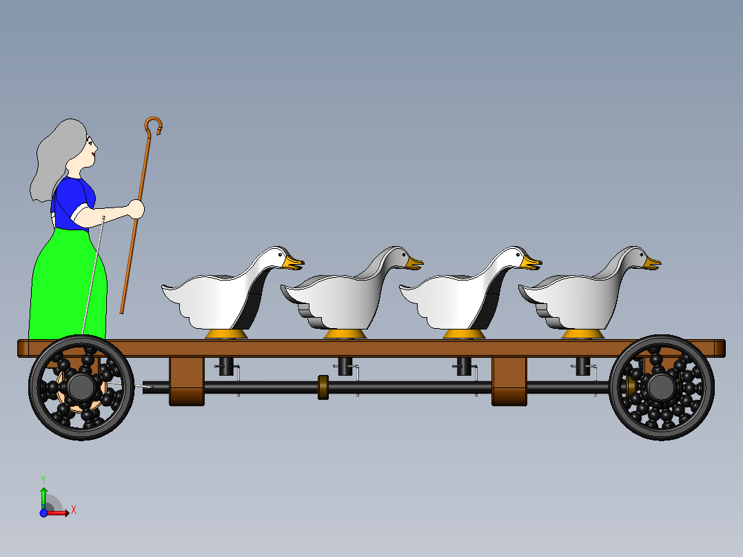 赶鹅的小姑娘前视图