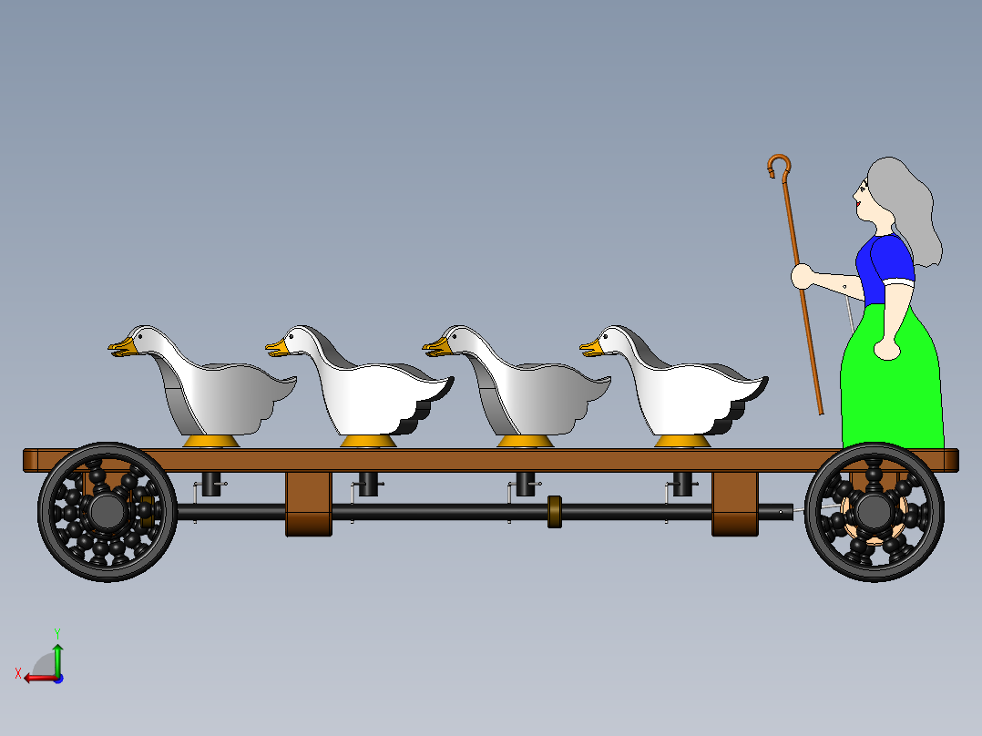 赶鹅的小姑娘后视图