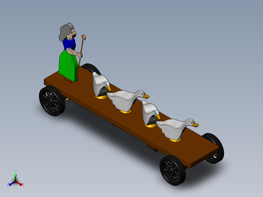 赶鹅的小姑娘正等轴测图